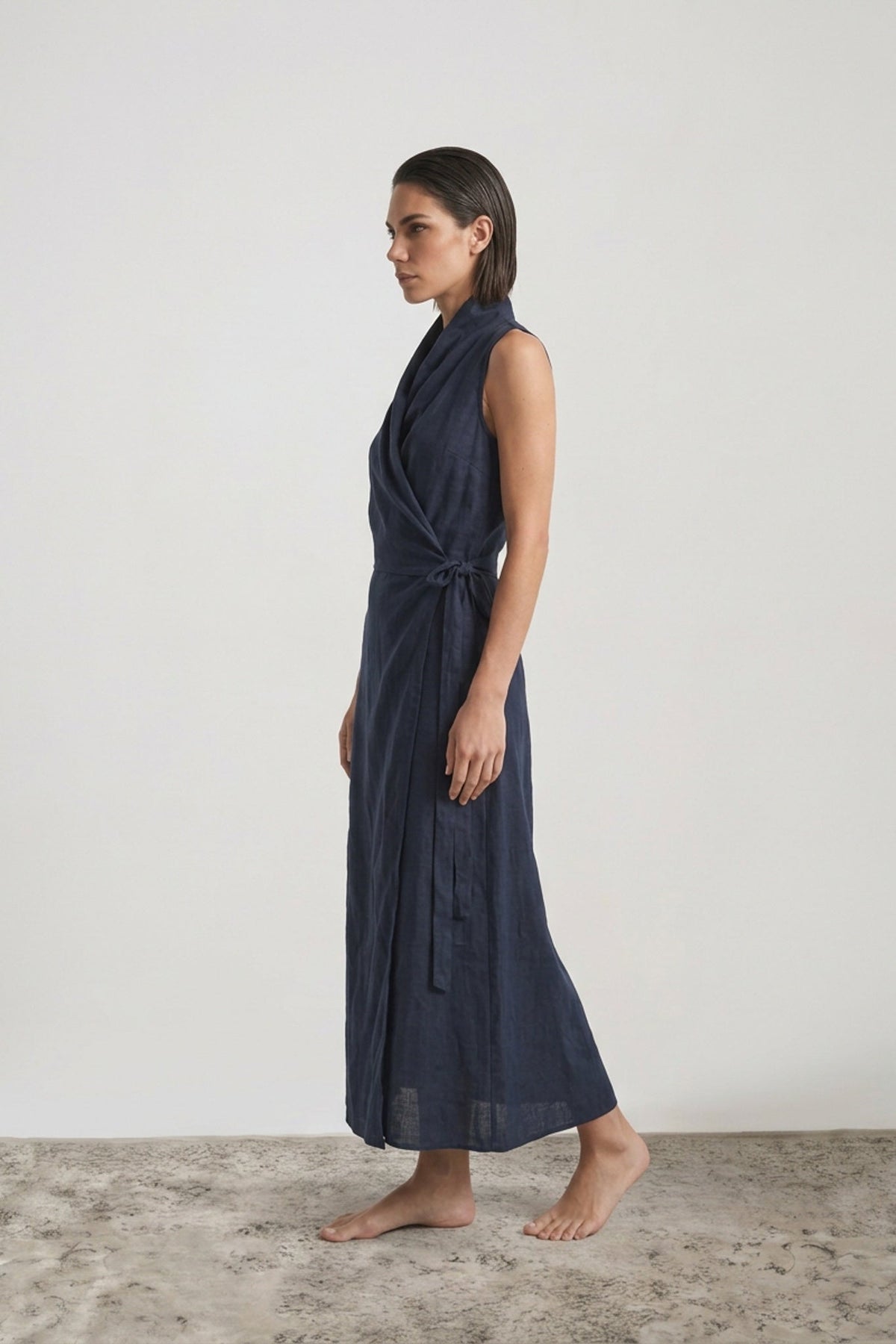 Amara Cowl Neck Wrap Dress Navy Luxmii