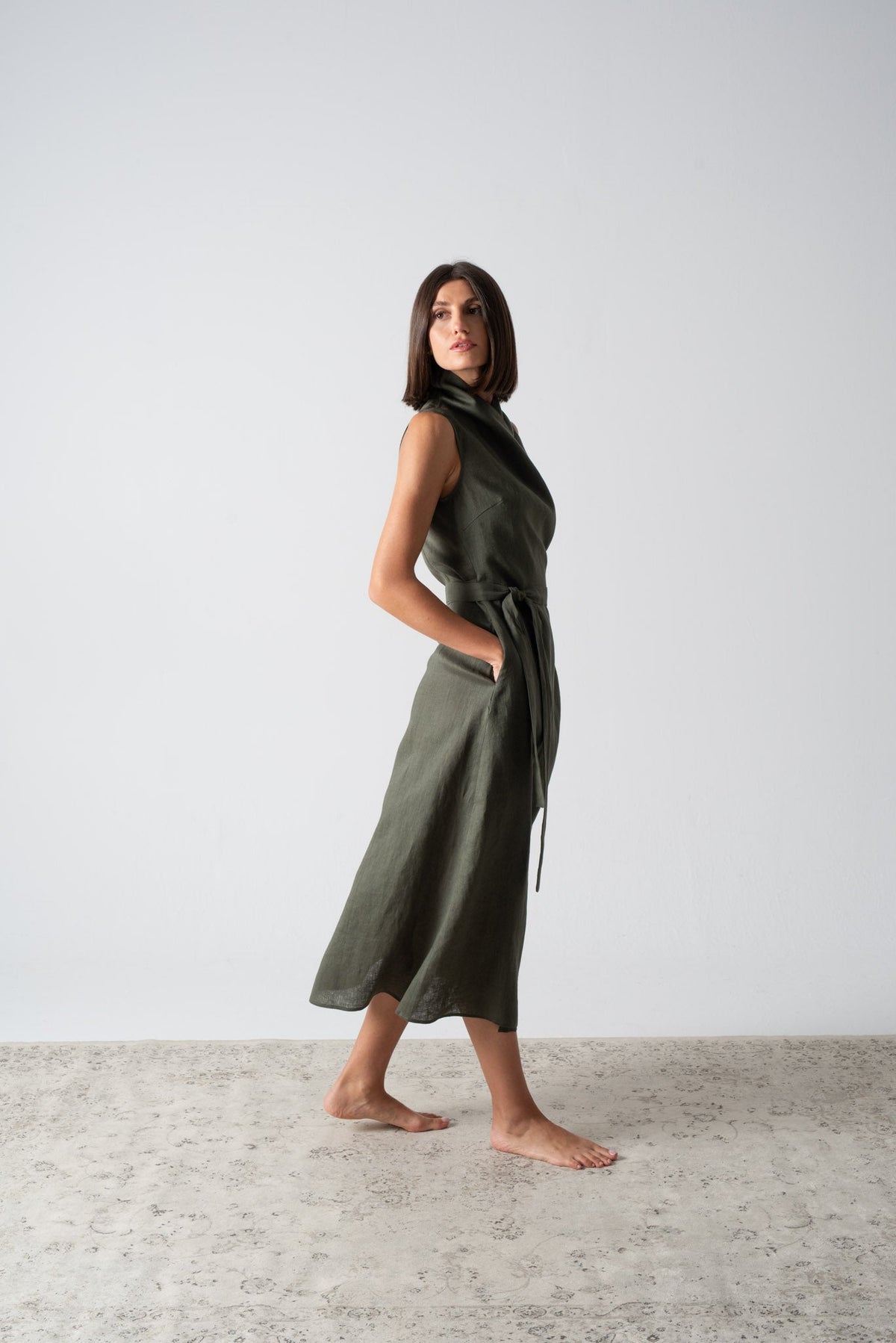 Amara Cowl Neck Wrap Dress Olive Luxmii