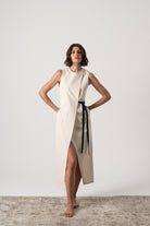 Aurore Linen Midi Dress Natural Beige Luxmii