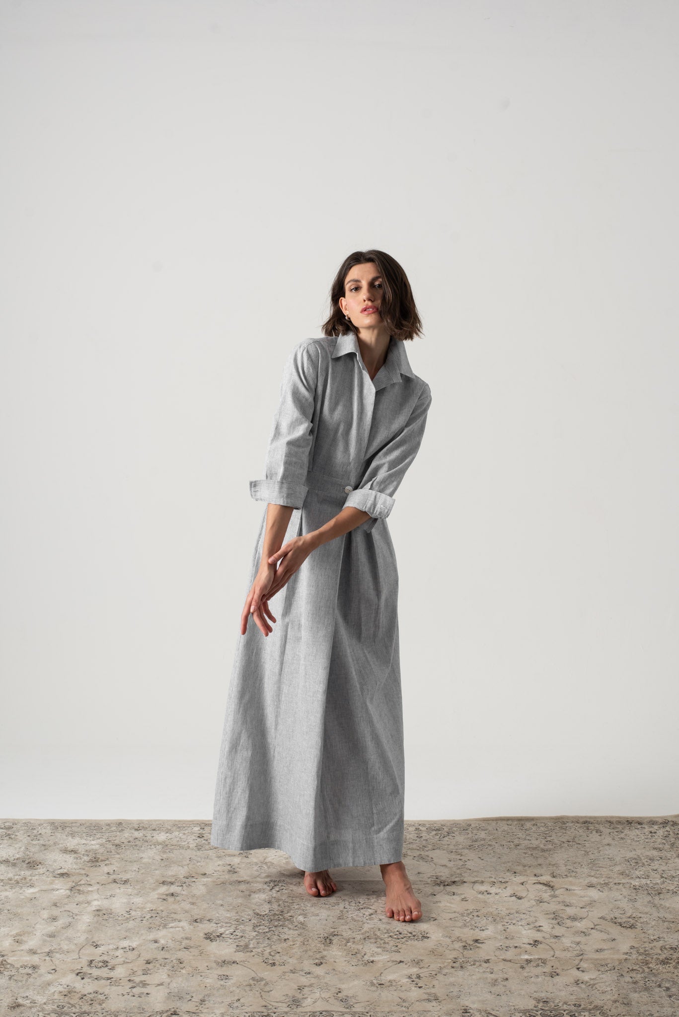 Halvar Linen Maxi Dress Midnight Blue Stripe Luxmii