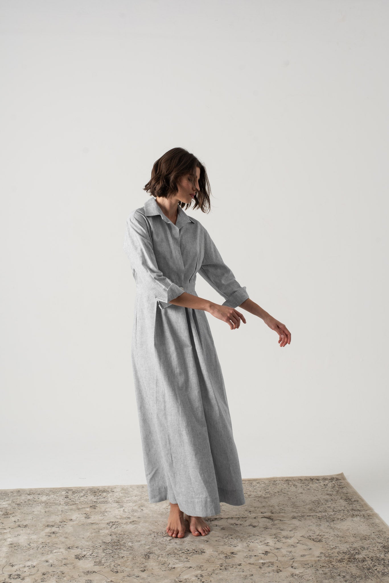 Halvar Linen Maxi Dress Midnight Blue Stripe Luxmii