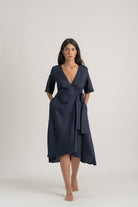 Meraki Linen Wrap Dress Navy Luxmii