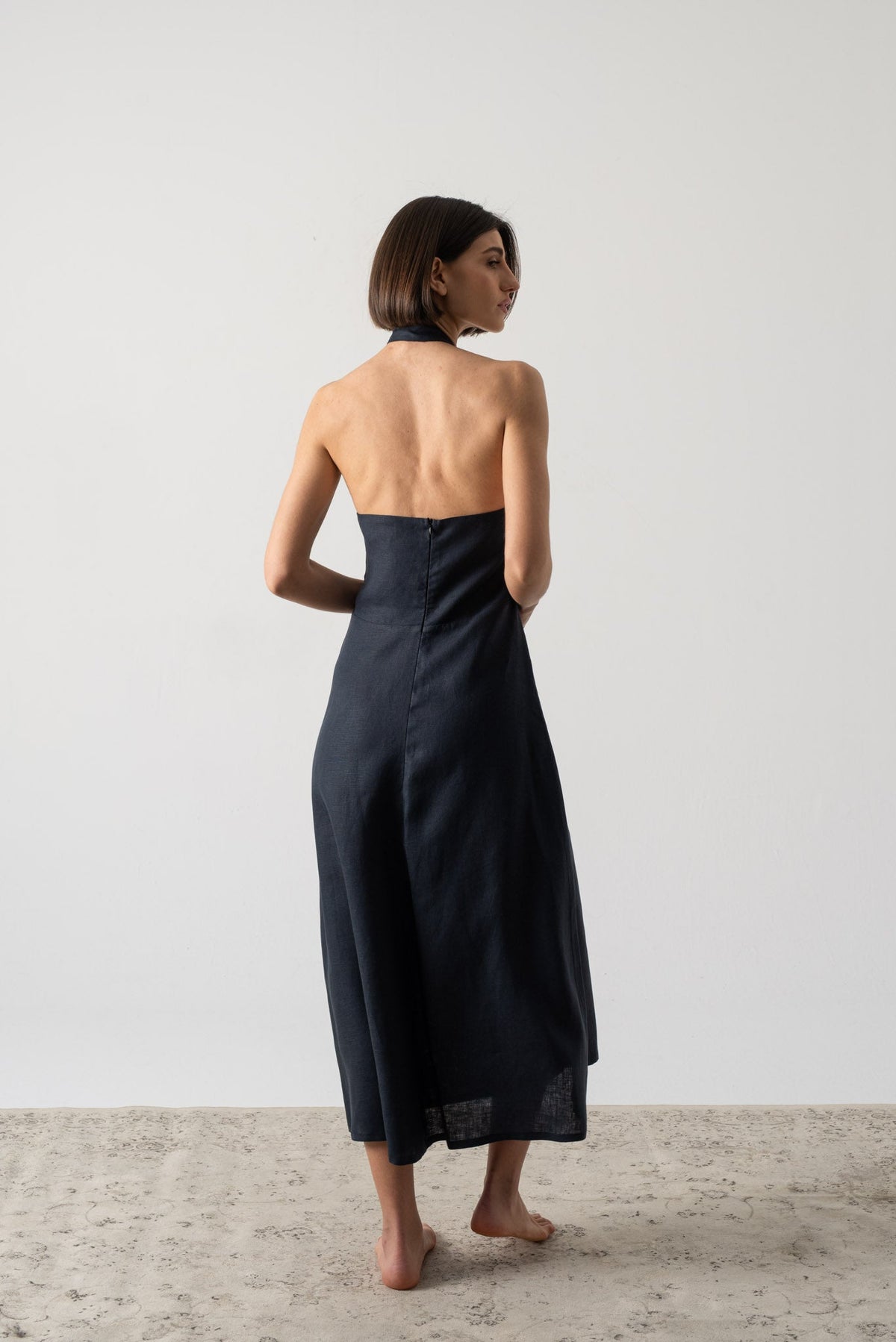 Oréa Halter Midi Dress Navy Luxmii