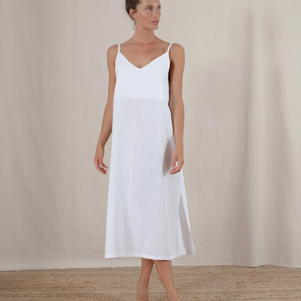 Basique Linen Slip Dress White