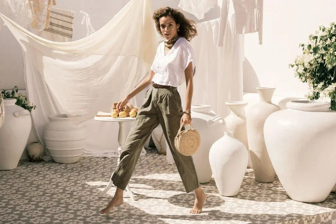 Piega Linen Trousers Khaki - Luxmii