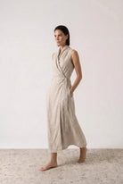 Amara Cowl Neck Wrap Dress Natural Luxmii