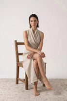 Amara Cowl Neck Wrap Dress Natural Luxmii