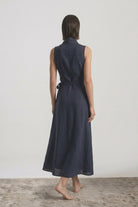 Amara Cowl Neck Wrap Dress Navy Luxmii
