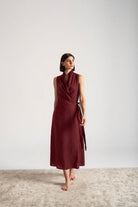 Amara Cowl Neck Wrap Dress Wine Luxmii