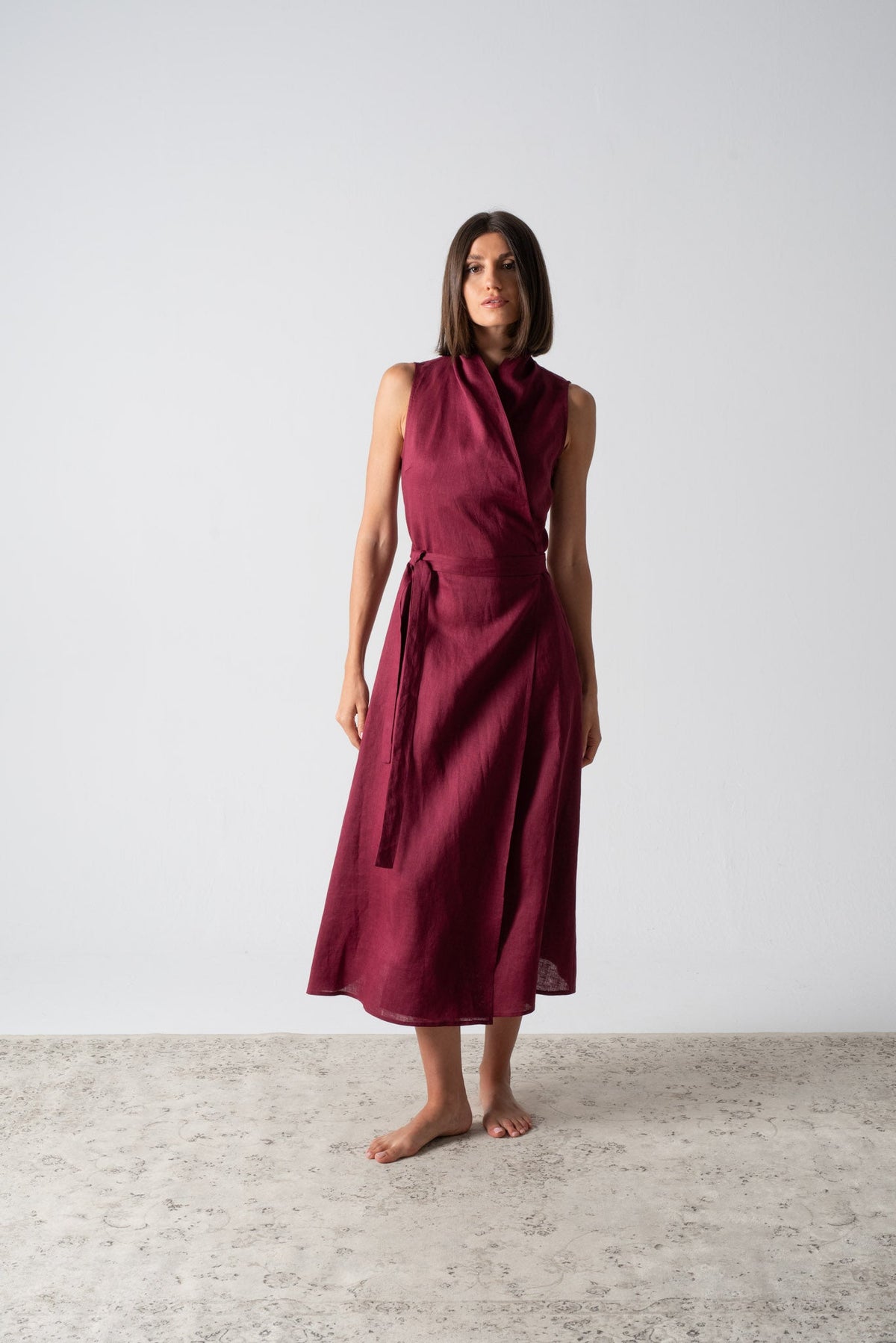 Amara Cowl Neck Wrap Dress Wine Luxmii