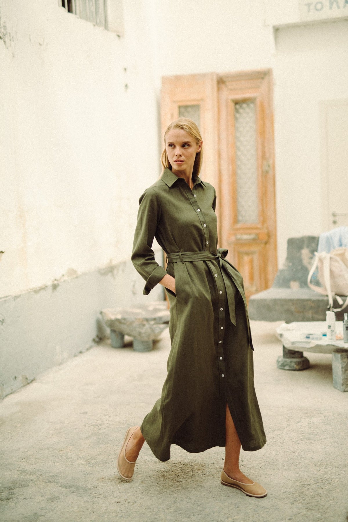 Arlo Shirt Maxi Dress Khaki Luxmii