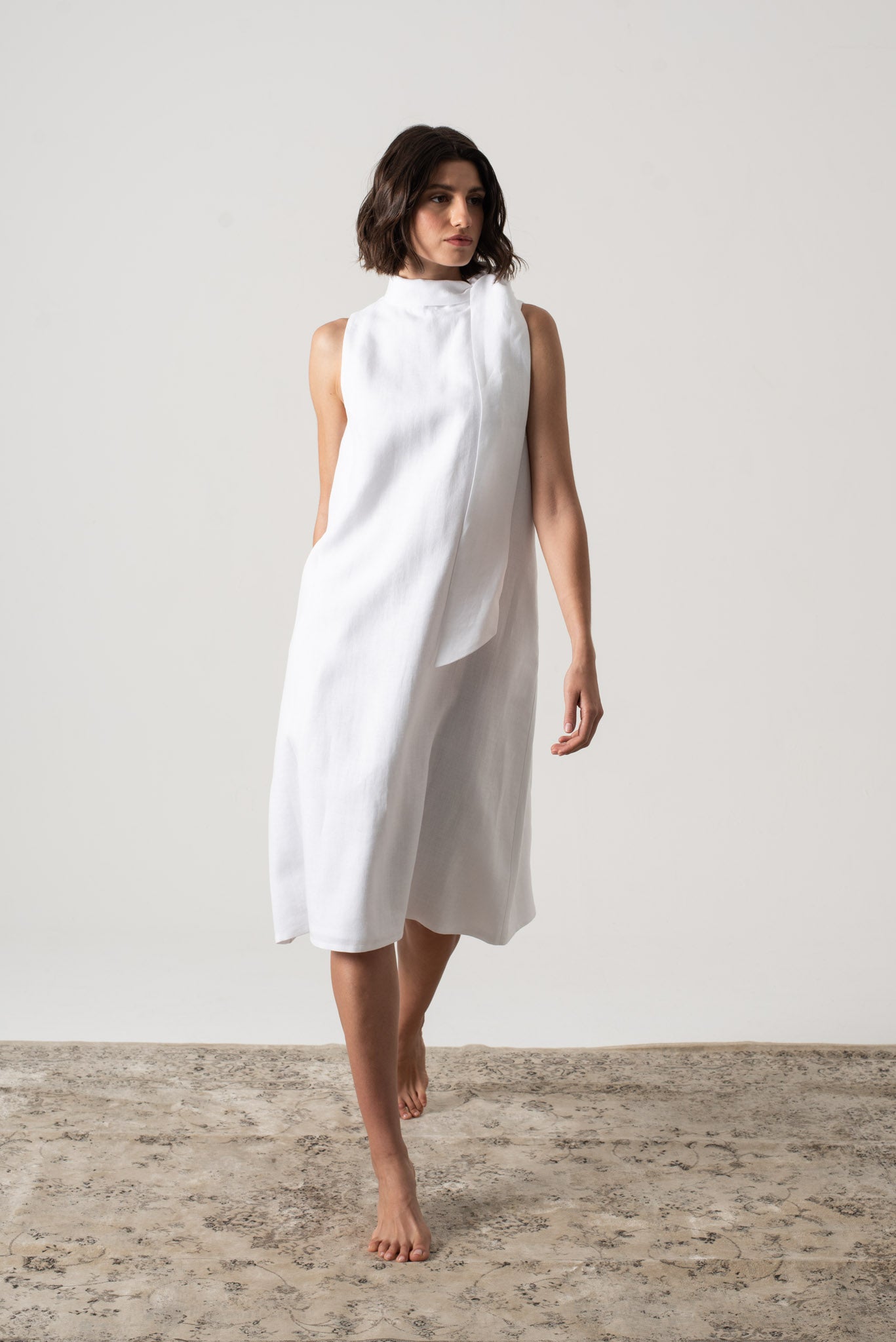 Axel Linen Tie Dress White Luxmii