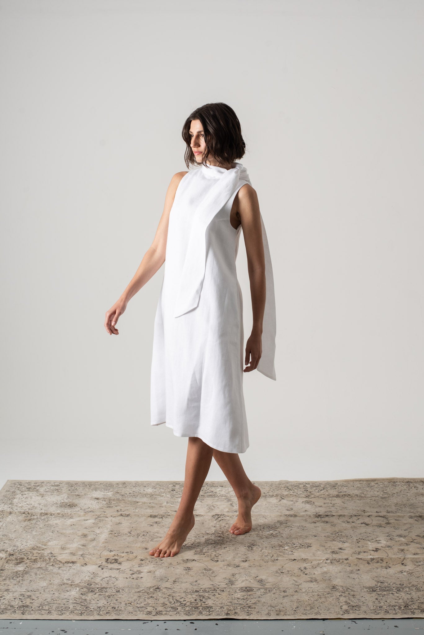 Axel Linen Tie Dress White Luxmii