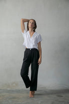 Collo Alto Linen Top White + Oatmeal Luxmii