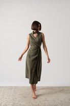 Cora Wrap Dress Khaki Luxmii
