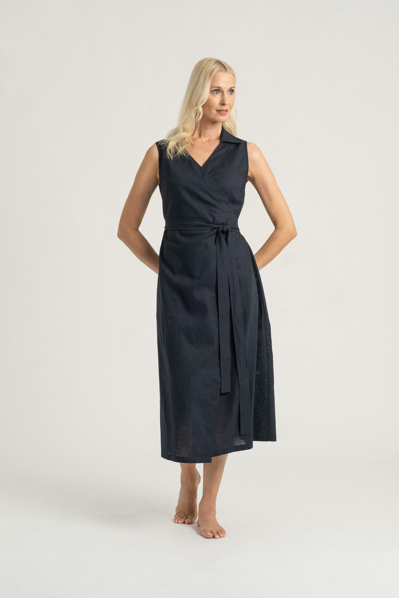 Cora Wrap Dress Navy - LUXMII