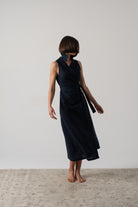 Cora Wrap Dress Navy Luxmii