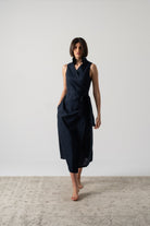 Cora Wrap Dress Navy Luxmii