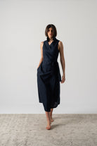 Cora Wrap Dress Navy Luxmii
