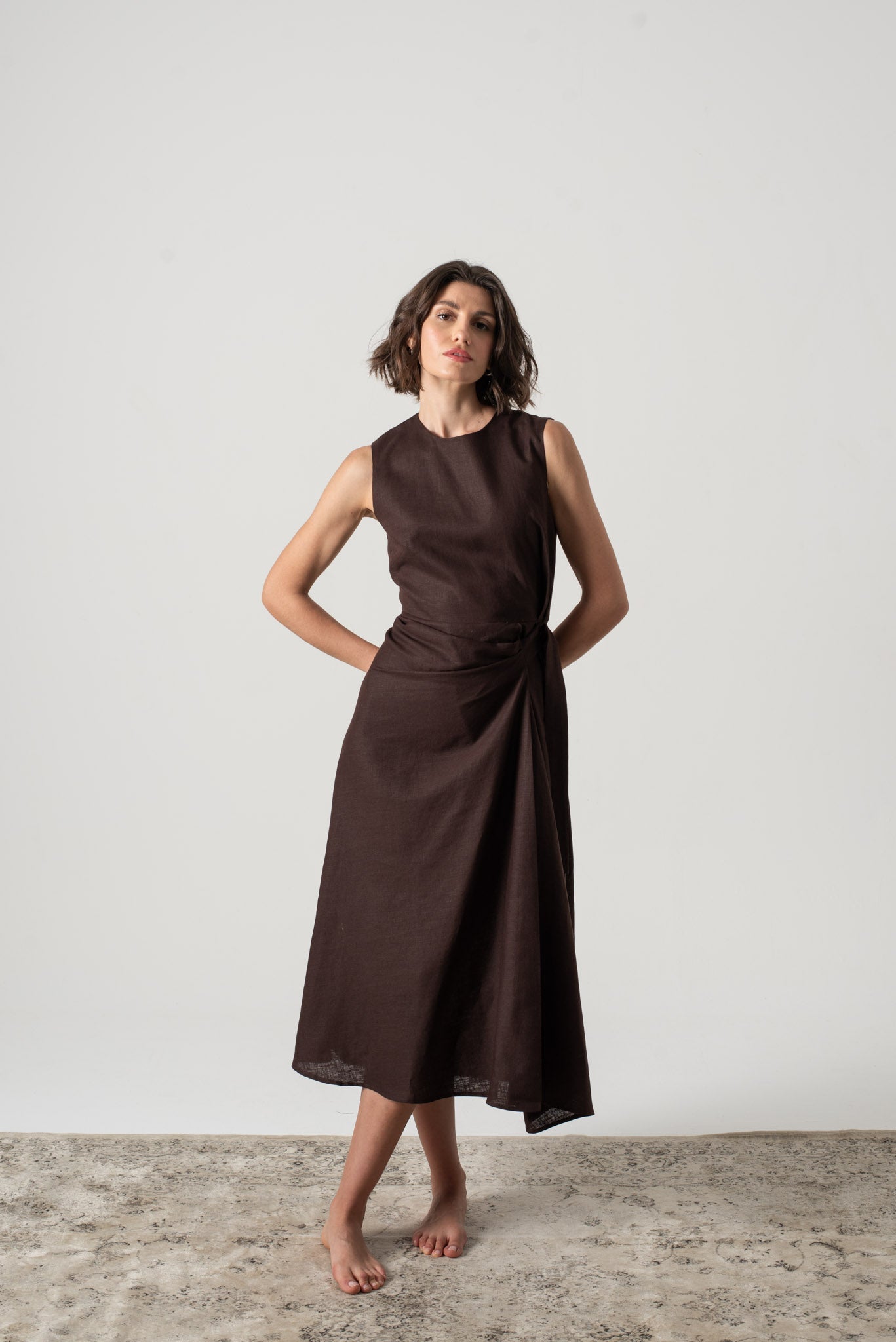 Eda Midi Wrap Dress Brown Espresso – LUXMII