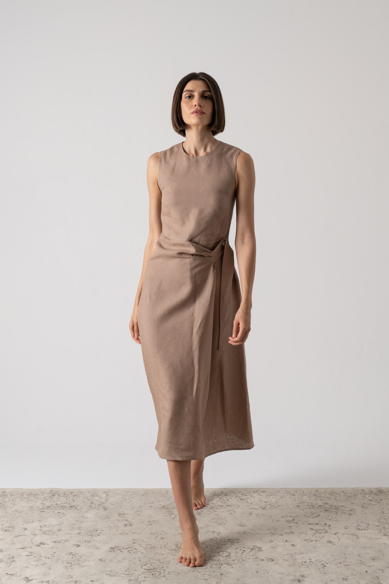 Eda Midi Wrap Dress Mocha Taupe Luxmii