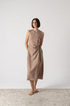 Eda Midi Wrap Dress Mocha Taupe Luxmii