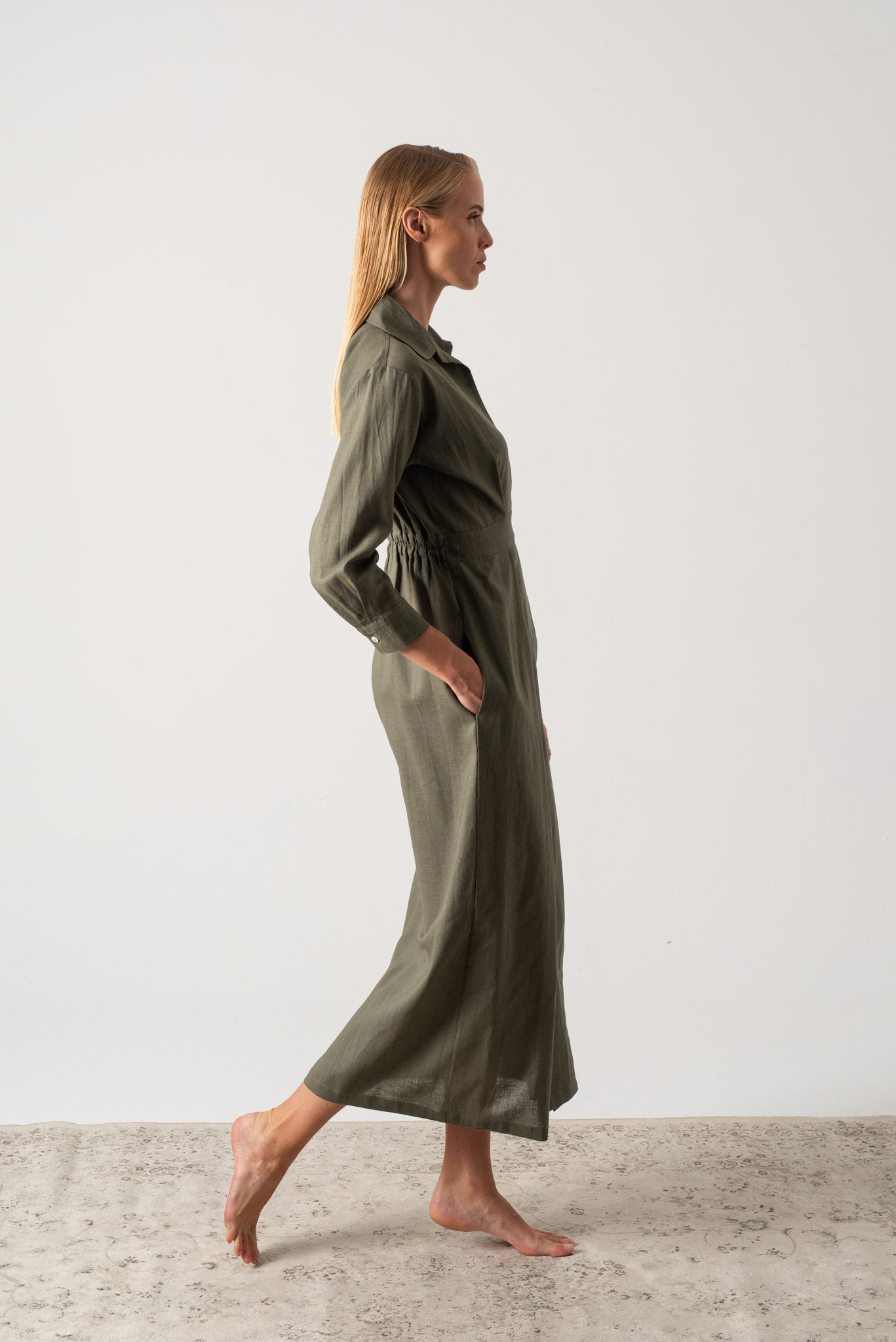 Halvar Linen Maxi Dress Khaki Luxmii