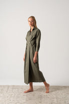 Halvar Linen Maxi Dress Khaki Luxmii