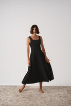 Ionia Linen Midi Dress Black Luxmii