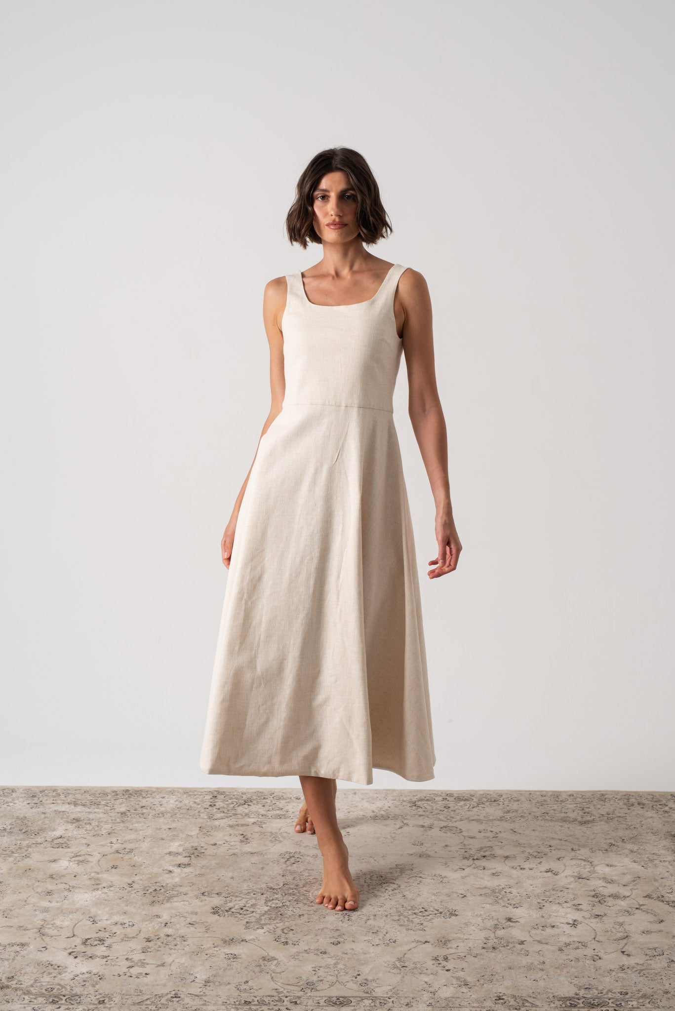 Ionia Linen Midi Dress Natural Beige Luxmii