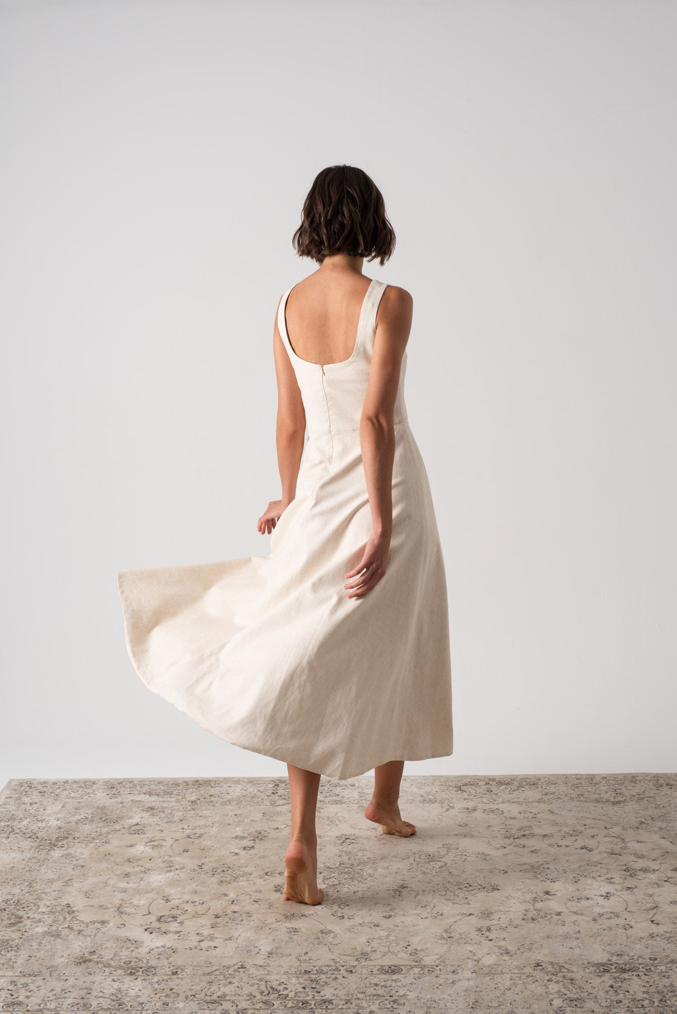 Ionia Linen Midi Dress Natural Beige Luxmii