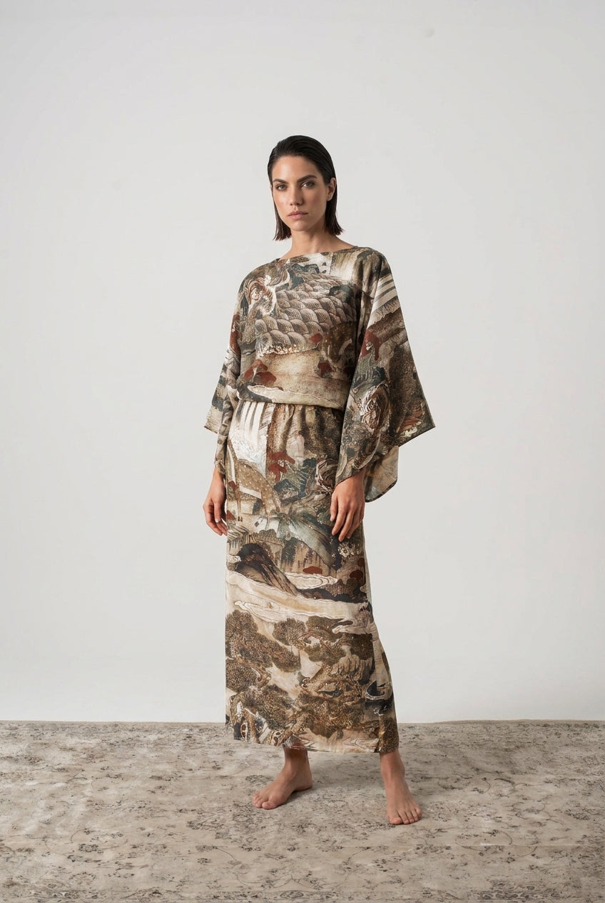 Kimonos Dress Minhwa Print Luxmii