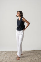 L'origami Linen Top Navy Luxmii