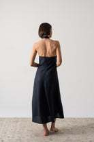 Oréa Halter Midi Dress Navy Luxmii