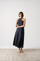 Oréa Halter Midi Dress Navy Luxmii