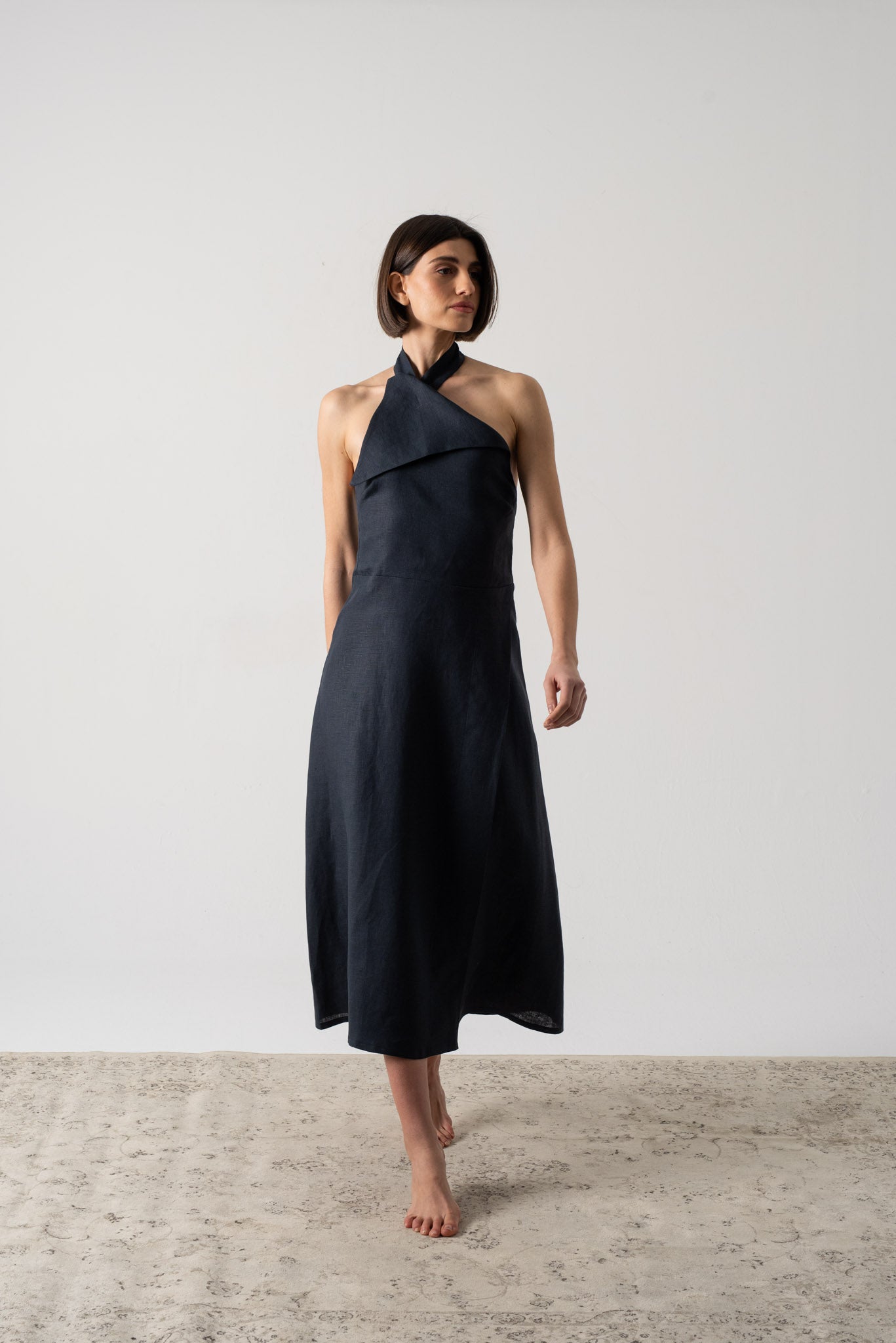 Oréa Halter Midi Dress Navy Luxmii