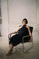 Oréa Halter Midi Dress Navy Luxmii