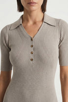 Ribbed Midi Polo Dress in Pebble Grey Luxmii