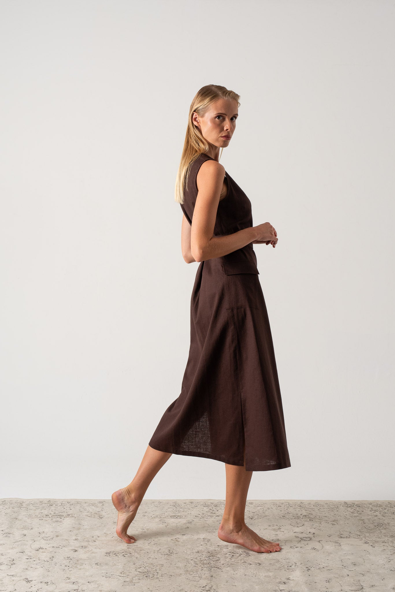 Safari Linen Wrap Dress Brown Espresso Luxmii