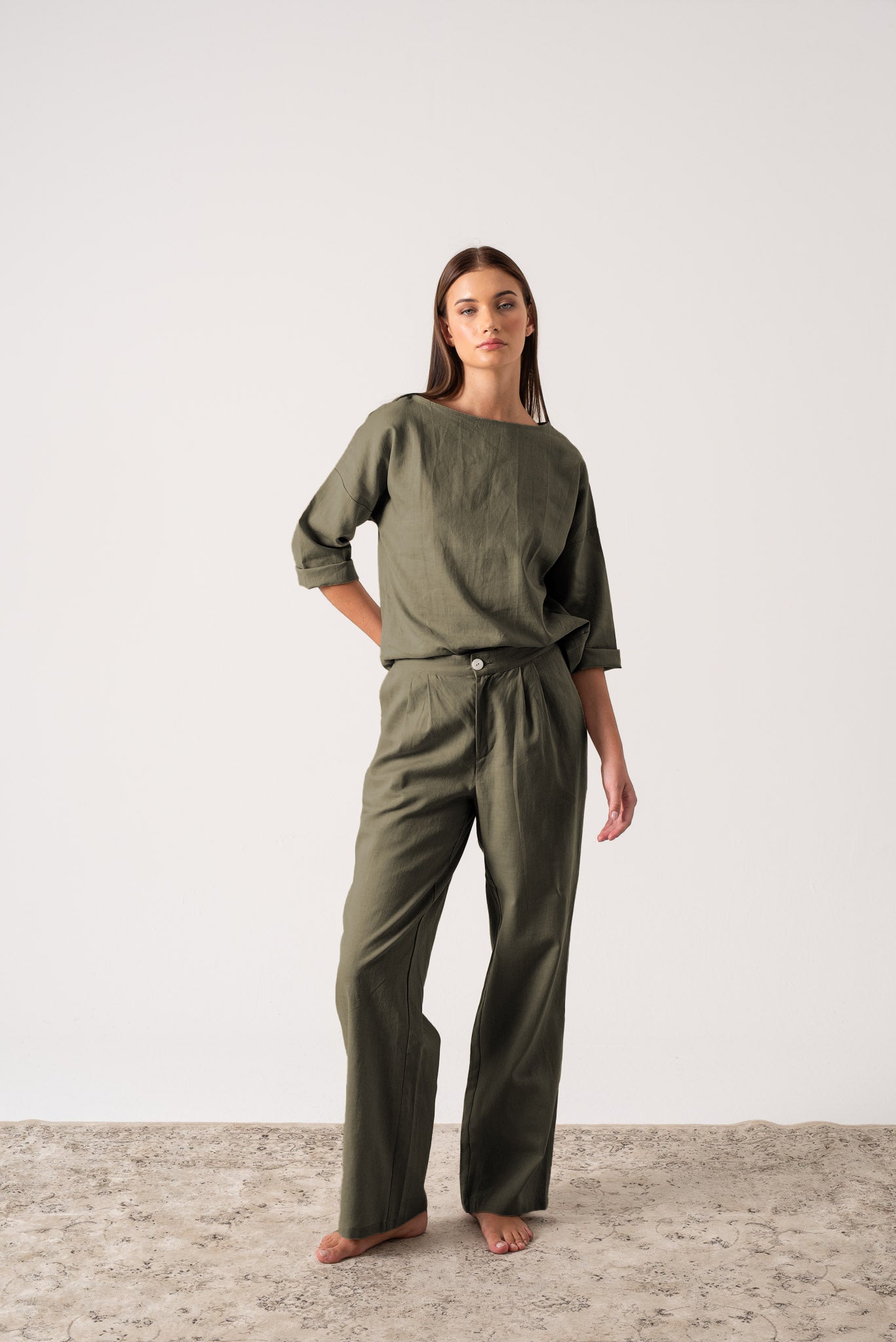 Xanthe Linen Top Khaki Luxmii