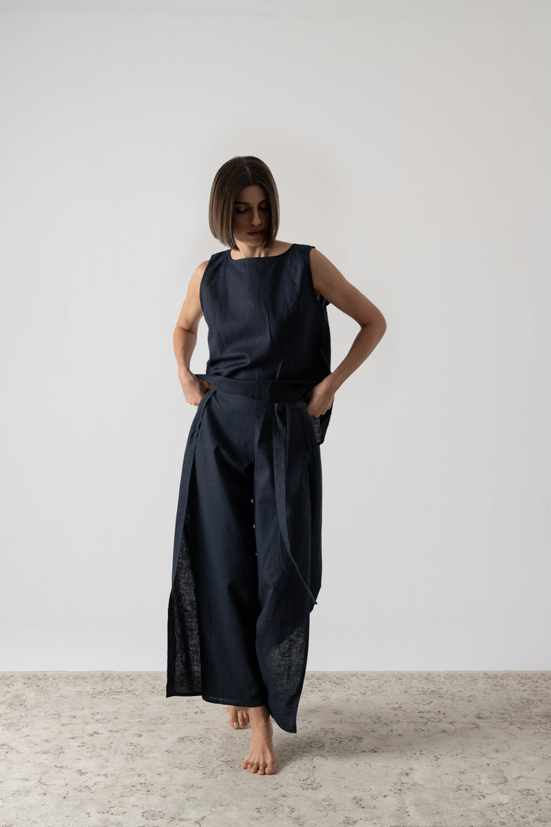 Zakai Wrap Pant Navy - LUXMII
