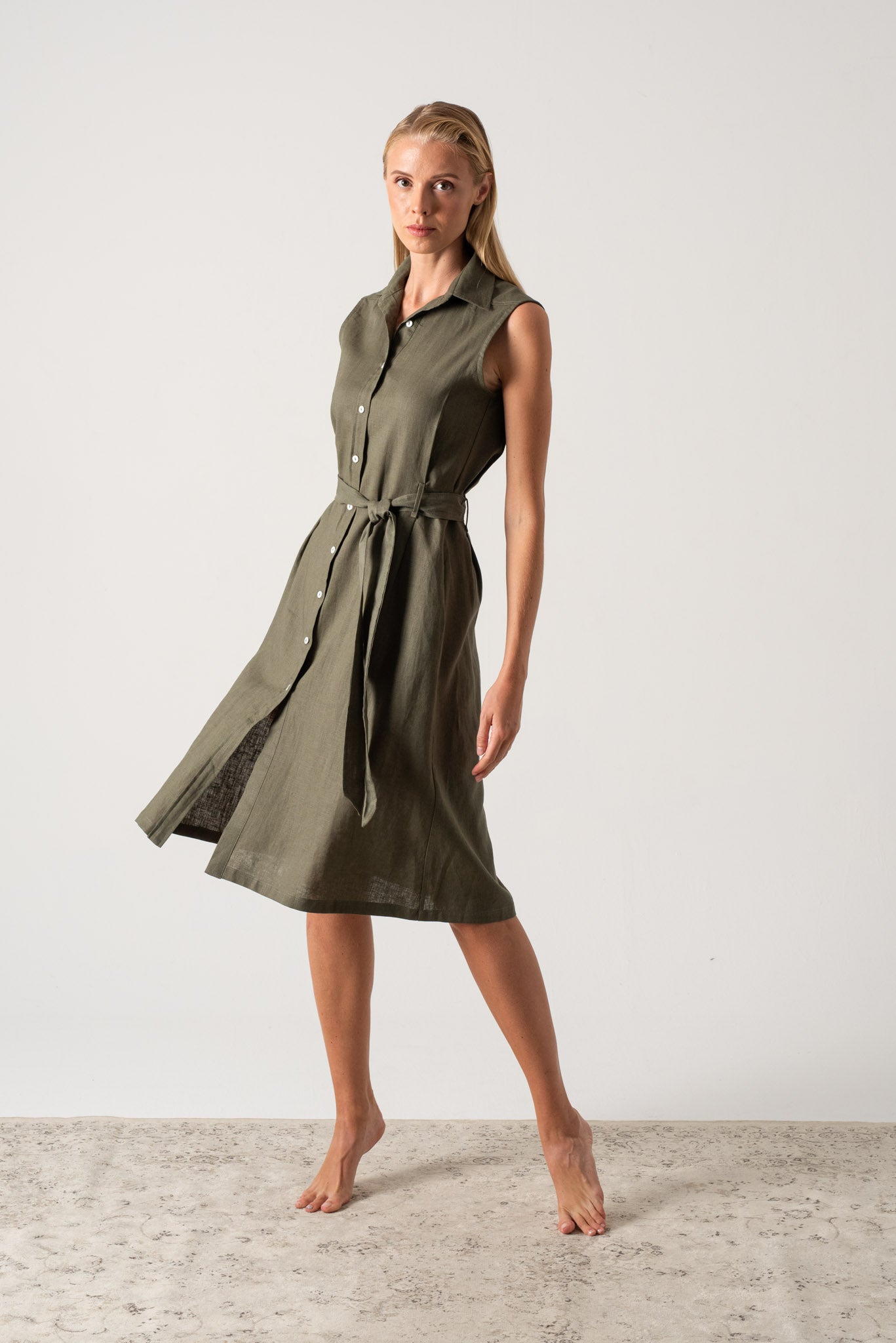 Zaya Linen Dress Khaki Luxmii