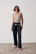 Zephyr Linen Wrap Pant in Navy Luxmii