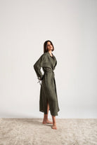 Zeus Wrap Dress Olive Luxmii