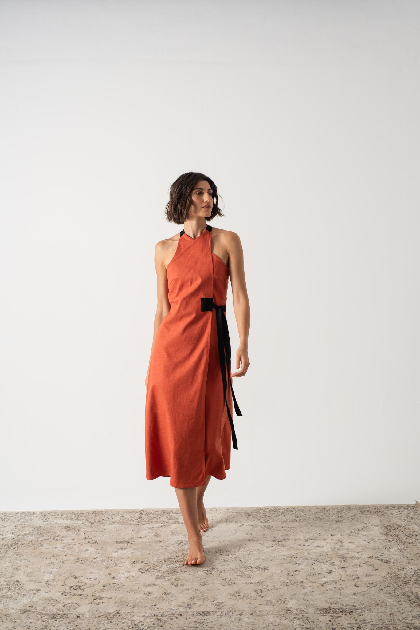 Zulu Linen Wrap Dress in Copper Luxmii