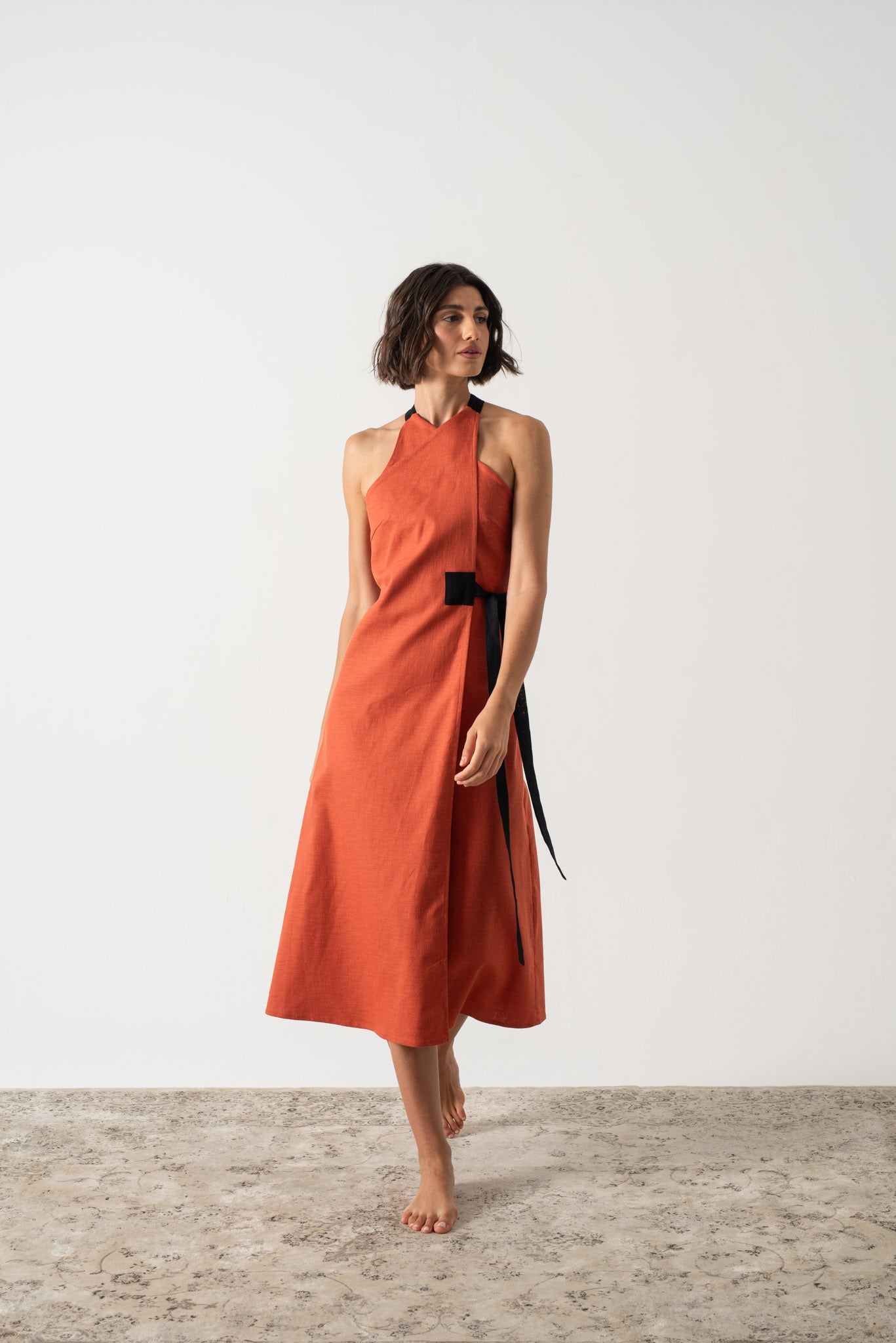 Zulu Linen Wrap Dress in Copper Luxmii