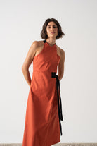 Zulu Linen Wrap Dress in Copper Luxmii