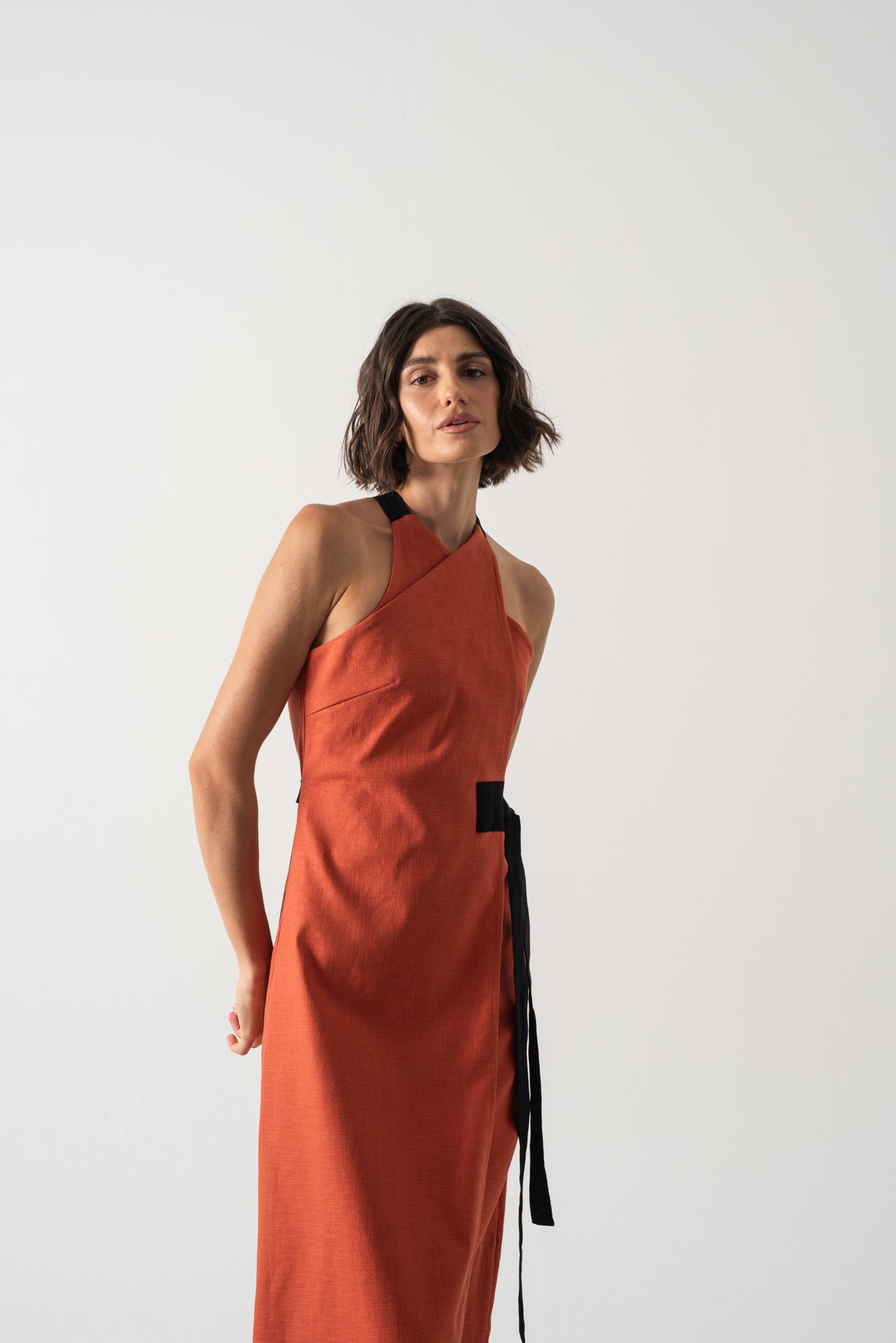 Zulu Linen Wrap Dress in Copper Luxmii