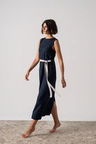 Zuri Linen Midi Dress in Navy Luxmii